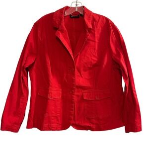 Relativity Women's Red Cotton Blazer Jacket Plus Size 1X Button Front Pockets